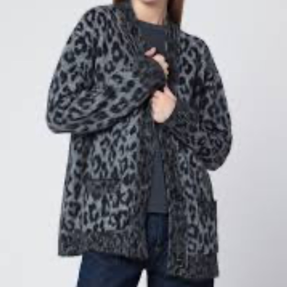 Dana Bachman Knitted Ombré Animal Print Cardigan Open Tie Front Size Large
